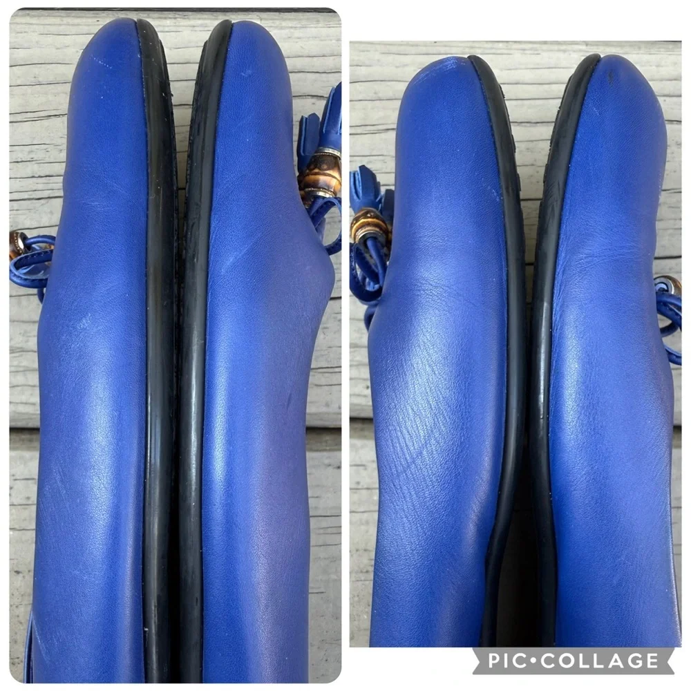 Gucci Blue Leather Bamboo Bow Ballet Flats Size 40 - Picture 8 of 16